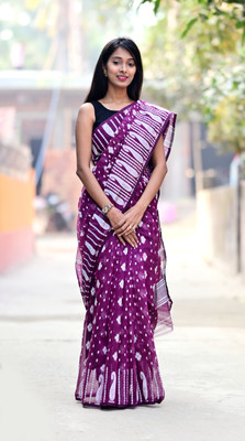 RIDDHIMAN FASHION Self Design Jamdani Cotton Linen Saree(Purple)