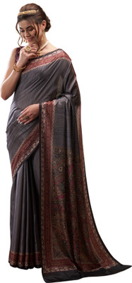 Akhilam Embroidered Mysore Silk Blend Saree(Grey)
