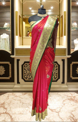 HouseOfCommon Woven Banarasi Handloom Silk Blend Saree(Pink)
