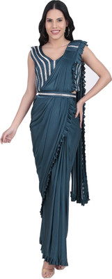 unexo Embellished Bollywood Lycra Blend Saree(Pack of 3, Dark Blue)