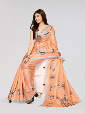 Nirvaan Printed Mysore Art Silk Saree(Orange)
