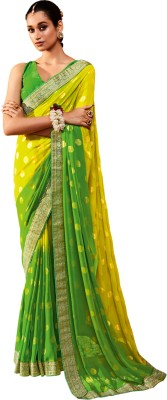 Akhilam Embroidered Kanjivaram Georgette Saree(Yellow, Green)