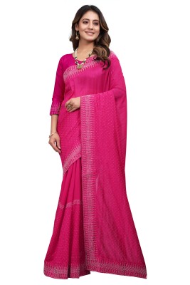 HARIOM CREATION Self Design Bollywood Georgette Saree(Magenta)