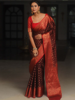 Varda Woven Daily Wear Art Silk Saree(Dark Green)