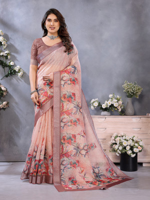 Soor Panchi Digital Print Kanjivaram Cotton Silk Saree(Pink)