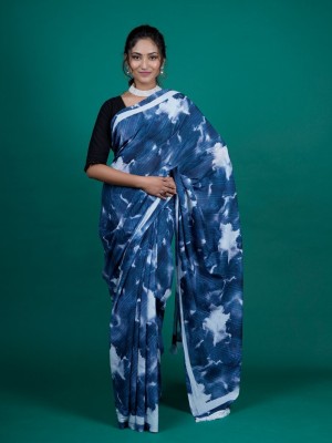 BUTA BUTI Printed Daily Wear Pure Cotton Saree(Blue)