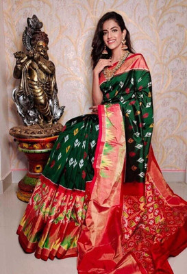 Suntex Printed Bandhani Crepe Saree(Green)