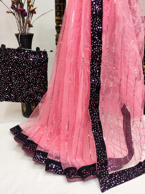 SVasuenterprise Embellished Bollywood Net Saree(Pink)