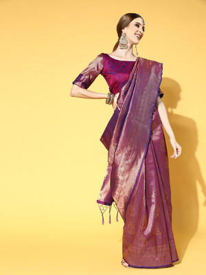 Divastri Printed Bollywood Silk Blend Saree(Purple)