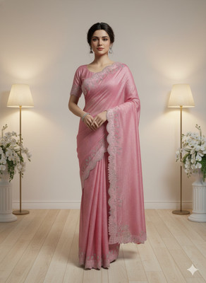 Sudev fashion Embellished Saree with Attached Blouse Net Saree(Pink)
