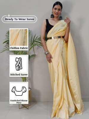 Sareemall Solid/Plain Bollywood Chiffon Saree(Yellow)