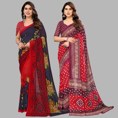 Anand Sarees Printed Daily Wear Georgette Saree(Pack of 2, Multicolor, Maroon)