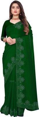 HARIOM CREATION Self Design Daily Wear Georgette Saree(Dark Green)