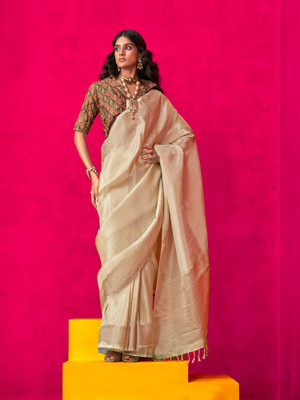Sareemall Woven Bollywood Tissue Saree(Cream)
