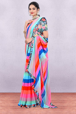 NESHVI ENTERPRISE Digital Print Leheria Georgette Saree(Multicolor)