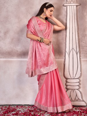 Tasrika Embroidered Bollywood Chiffon Saree(Pink)