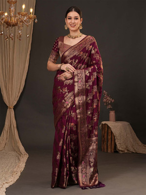 ANOUK Woven Banarasi Silk Blend Saree(Purple)