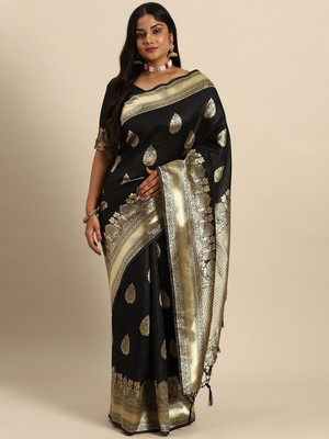 Sztori Woven Banarasi Silk Blend Saree(Black)