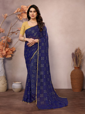 REDFISH Printed Daily Wear Chiffon Saree(Dark Blue)