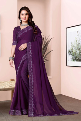 Lajamani Fashion Self Design, Solid/Plain Bollywood Georgette Saree(Purple)