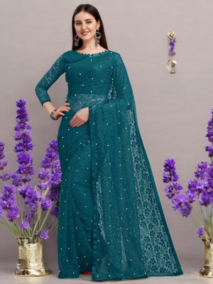 NORAFLEX Embroidered Bollywood Net Saree(Blue)