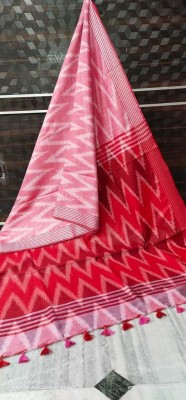 govind handloom Printed Bollywood Cotton Linen Saree(Red, Pink)