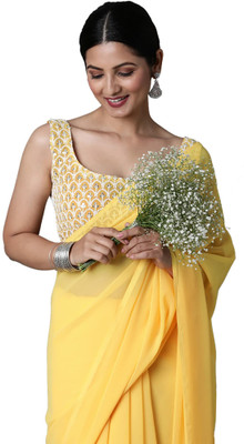 NPLASH FASHION Embroidered Bollywood Georgette Saree(Pack of 2, Yellow)