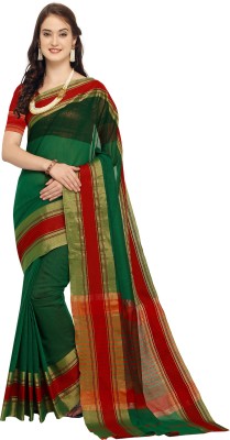 Ratnavati Striped Maheshwari Art Silk Saree(Dark Green)