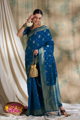 Shadow & Saining Embroidered Banarasi Silk Blend Saree(Blue)