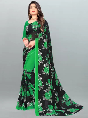 The Textile Hub Printed, Floral Print Bollywood Georgette Saree(Green)