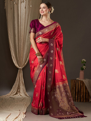 Divastri Woven Banarasi Silk Blend Saree(Pink)