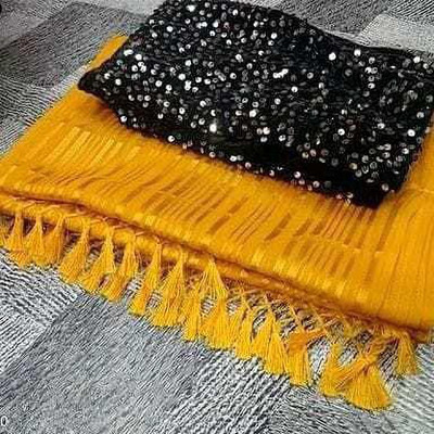 Hari Creation Striped Bollywood Georgette Saree(Mustard)