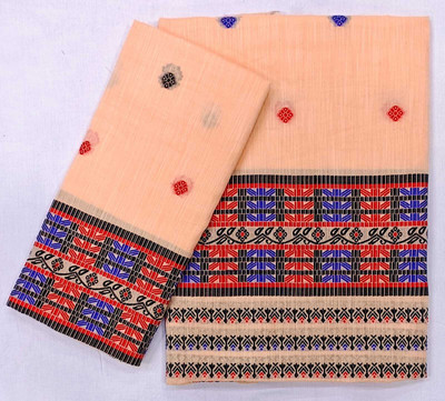 Sarita silk mills Woven Mekhela Chador Cotton Blend Saree(Beige, Multicolor)