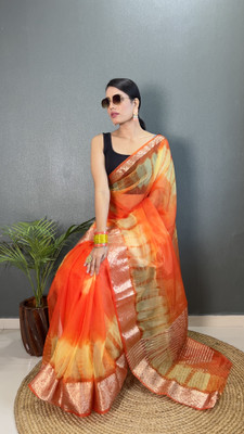 Bansari Textiles Self Design Bollywood Jacquard, Organza Saree(Orange)