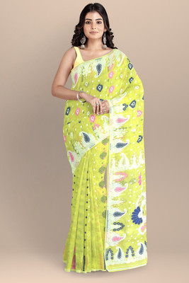 cloud vastra Woven Jamdani Cotton Blend Saree(Multicolor)