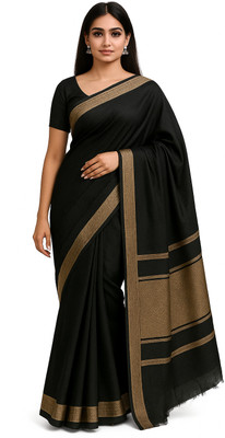 Montauk Fabians Woven, Solid/Plain Handloom Viscose Rayon, Cotton Blend Saree(Black)