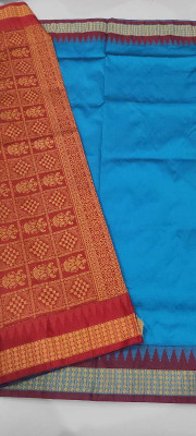 MHSareeDestination Temple Border, Solid/Plain Sambalpuri Pure Silk Saree(Light Blue)