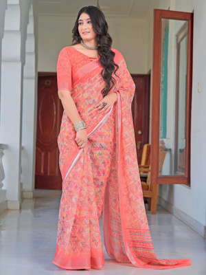 Anouk Rustic Digital Print Chinnalapattu Cotton Linen Saree(Pink)