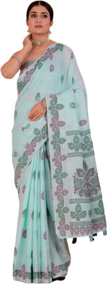 NEGRONI Printed Daily Wear Linen Saree(Light Blue, Multicolor)