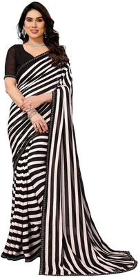 Moda Rapido Striped Bollywood Georgette Saree(Black)