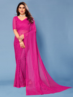 LOROFY Self Design Bollywood Net Saree(Pink)