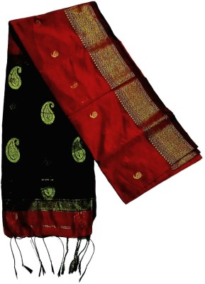 fashweave Woven Handloom Cotton Silk Saree(Red, Brown)