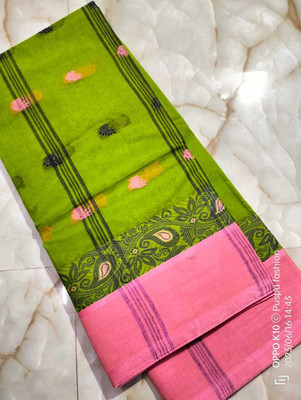 p fashion Self Design Tant Pure Cotton Saree(Light Green)