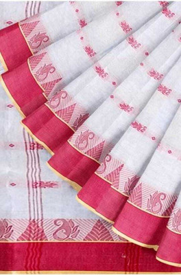 BiswasTextiles Self Design Tant Pure Cotton Saree(Red)