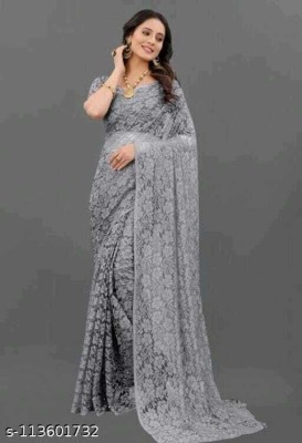 Aarya creation Self Design Bollywood Net Saree(Grey)