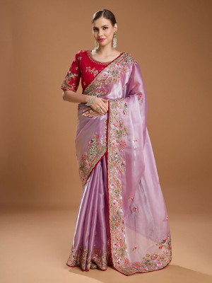 shree maruti fashion Embroidered Bollywood Jimmy choo Saree(Purple)