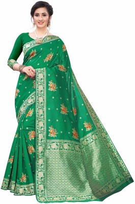 Endues Woven Banarasi Cotton Silk Saree(Green)