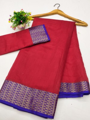 SARIMANIA Woven Banarasi Cotton Silk, Pure Cotton Saree(Red)