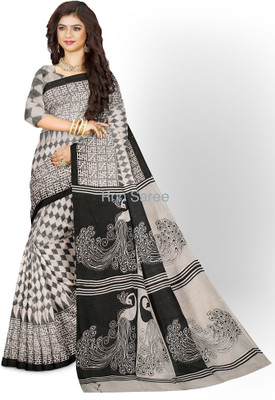 Rnn Printed Handloom Cotton Blend Saree(Black)