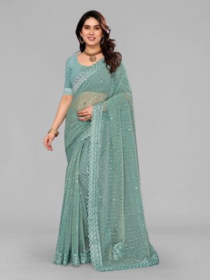 miracletex Self Design Bollywood Lycra Blend Saree(Light Blue)